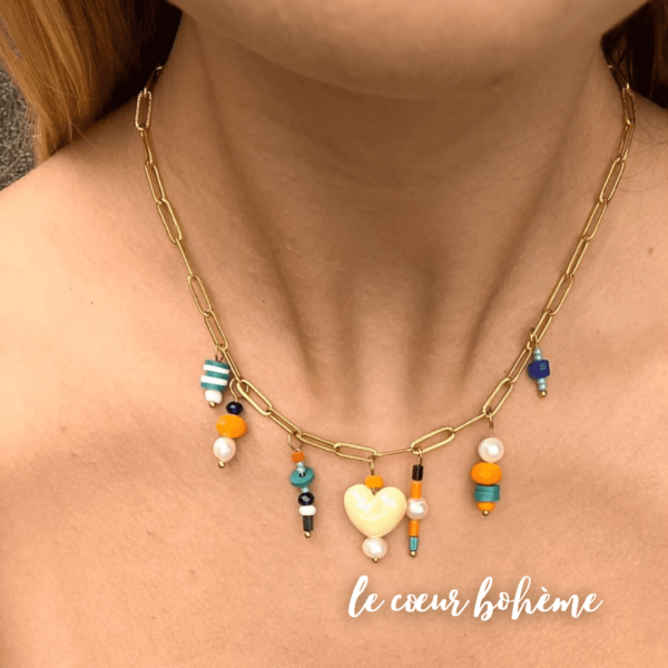 Collier à breloques tendance cœur nacré