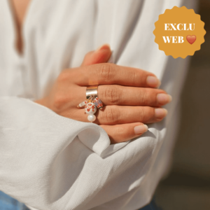 bague ajustable à pampilles colorées et perles en verre élégantes